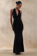 Roselani | Black Halter-Neck Maxi Dress With Open-Back