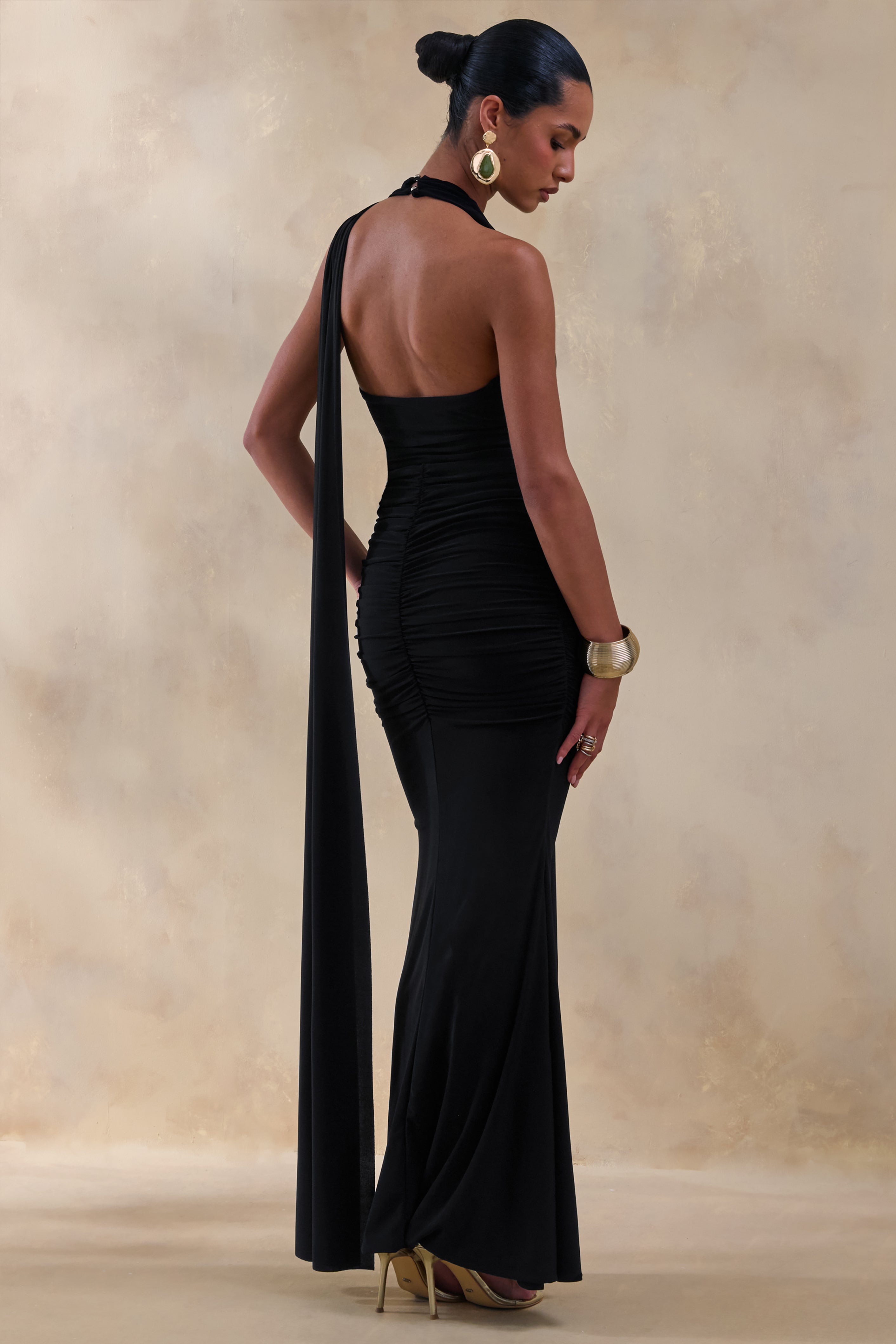 Roselani | Black Halter-Neck Maxi Dress With Open-Back