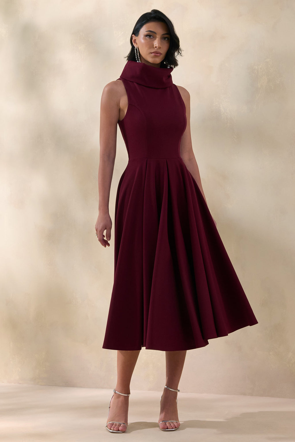 Exclusivity | Burgundy High-Neck Midi Dress