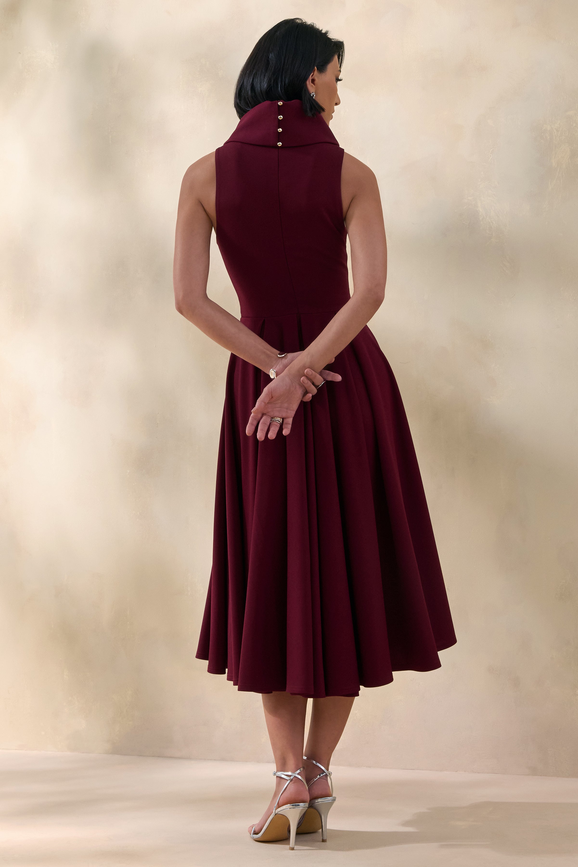 Exclusivity | Burgundy High-Neck Midi Dress