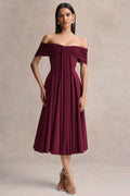 Dearest | Burgundy Bardot-Neck Midi Dress