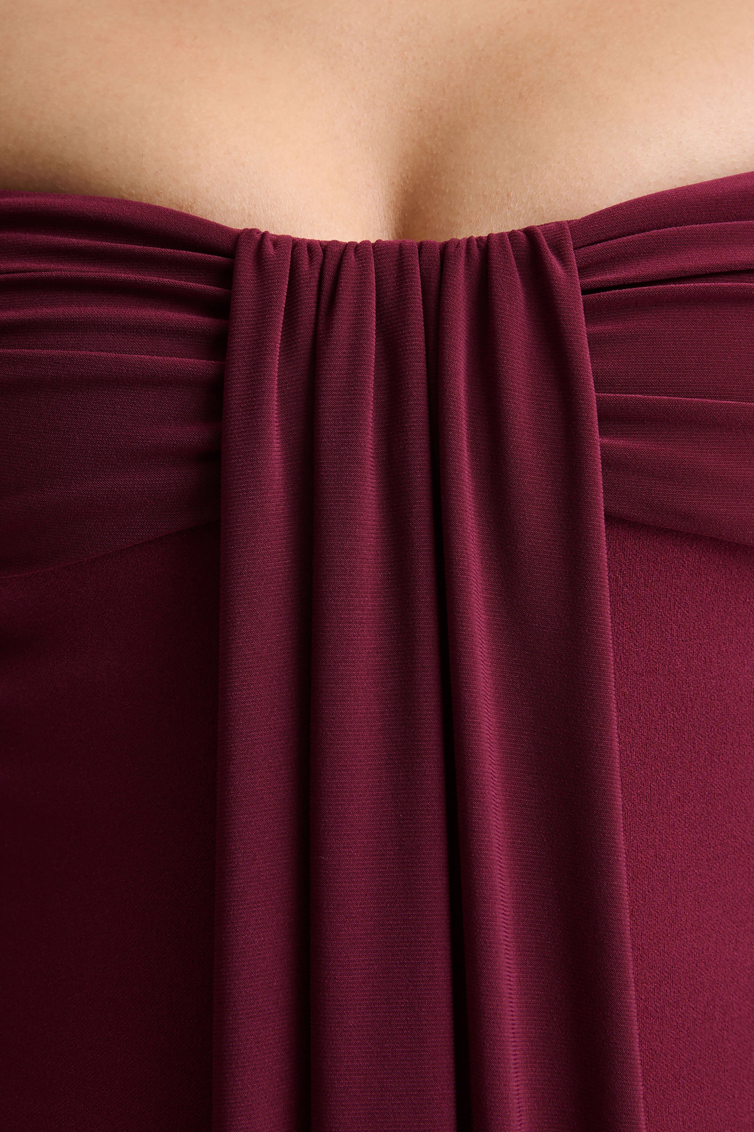 Dearest | Burgundy Bardot-Neck Midi Dress