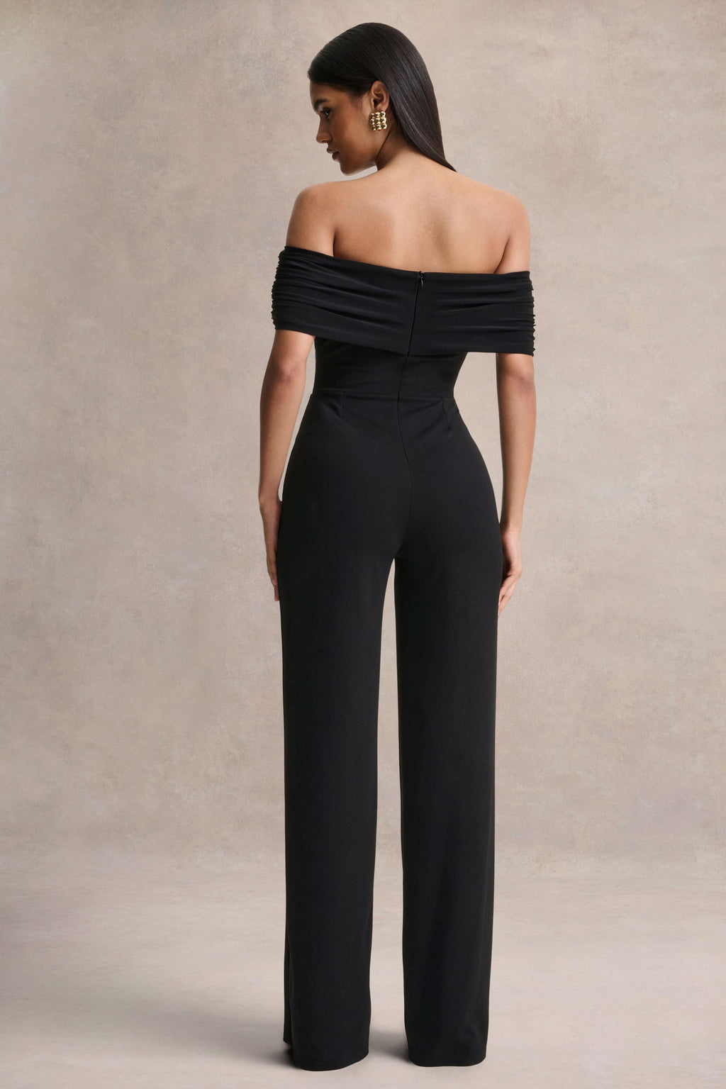 Kalida | Black Bardot-Neck Jumpsuit With Sash-Detail