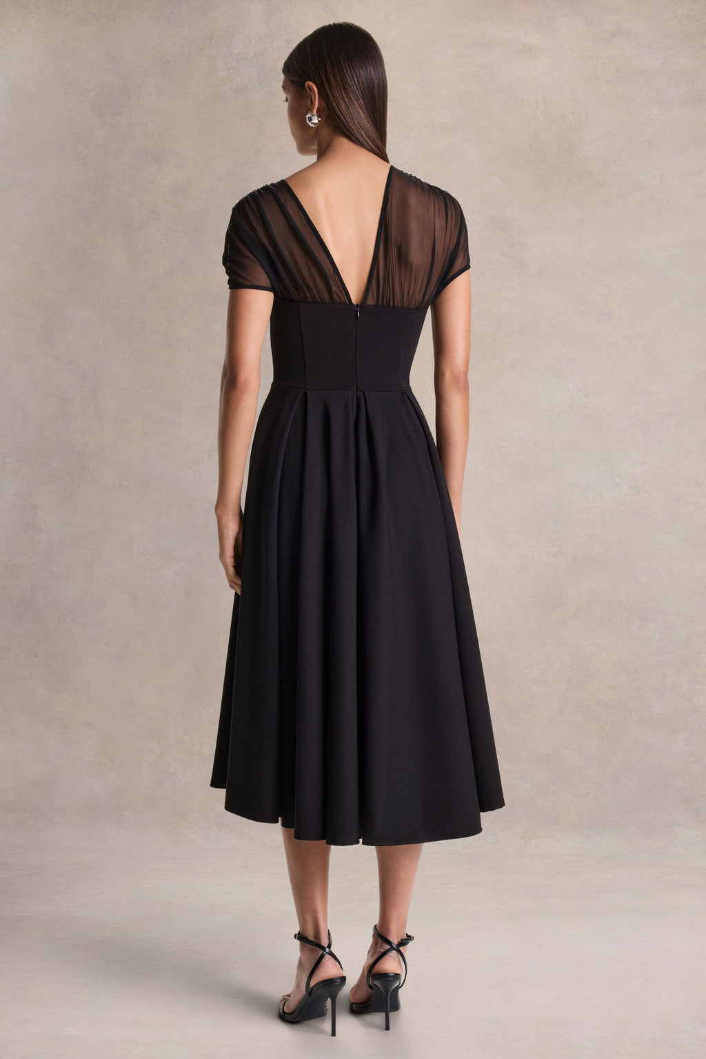Rosette | Black Asymmetric-Neck Midi Dress