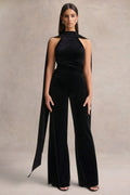 Madalina | Black High-Neck Jumpsuit With Scarf-Detail
