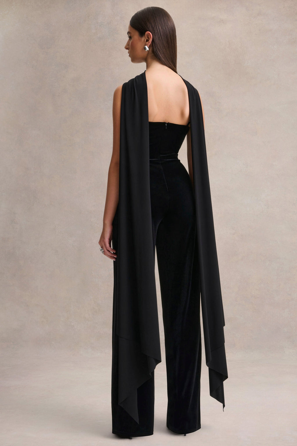 Madalina | Black High-Neck Jumpsuit With Scarf-Detail