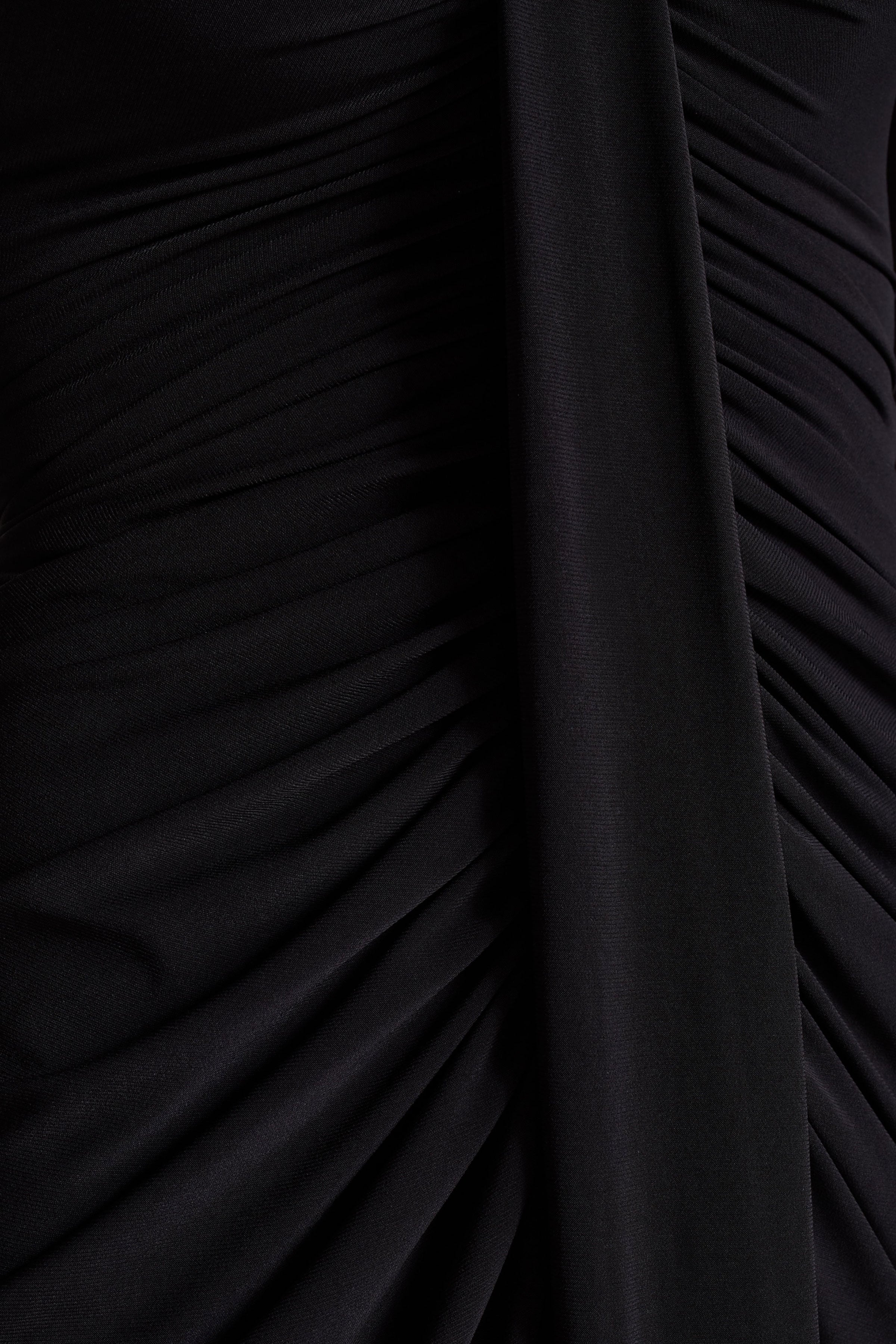 Rosetta | Black Sweetheart-Neck Midi Dress With Sheer-Sleeves