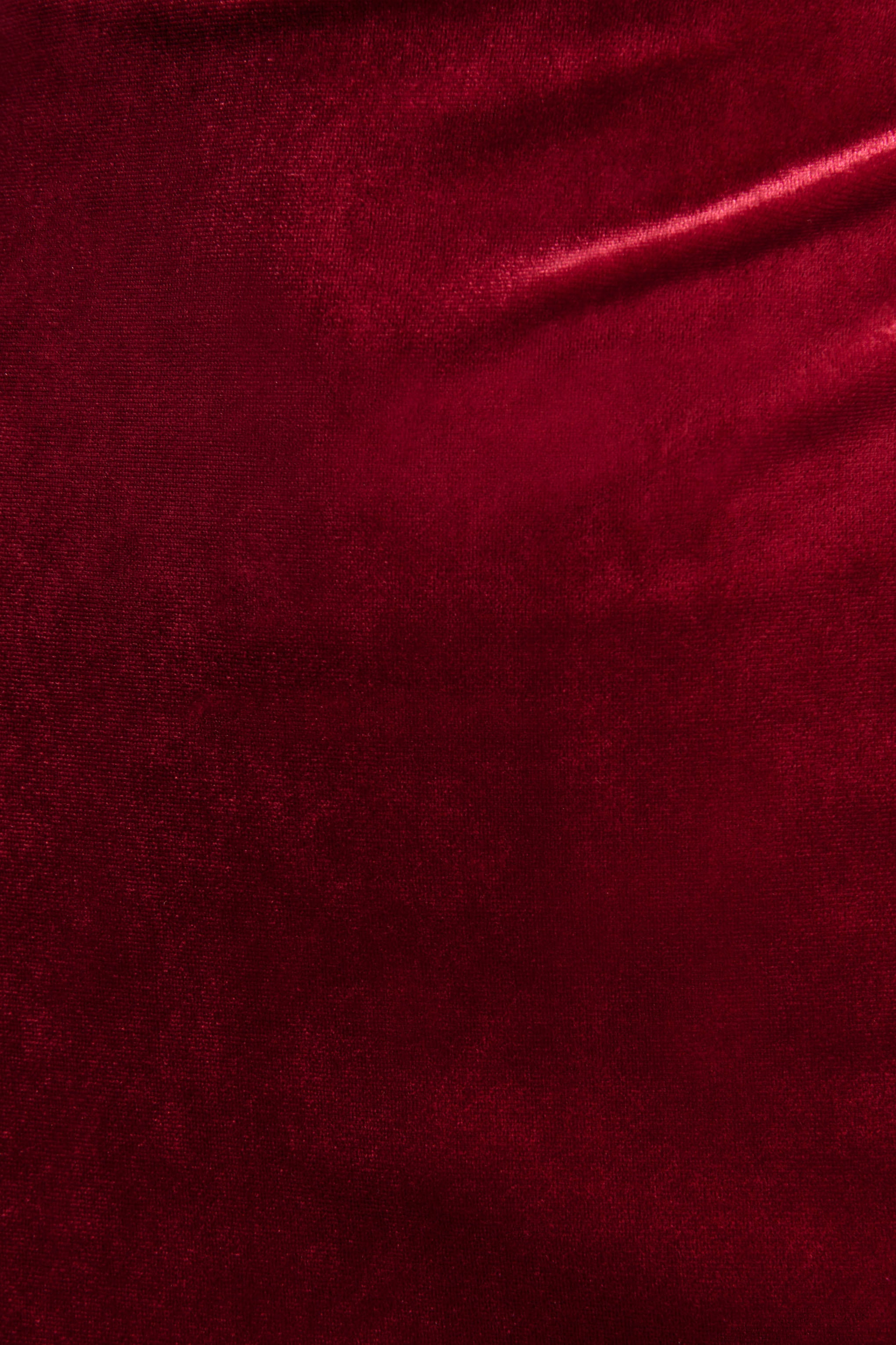 Nivina | Red Velvet High-Neck Midi Dress With Cap-Sleeves