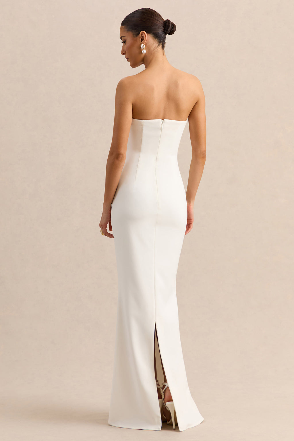 Alina | White Bandeau Maxi-Dress With Cape