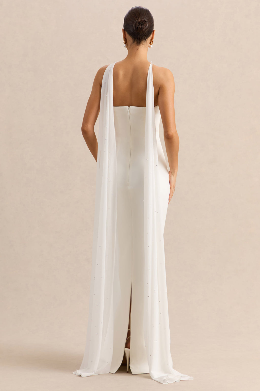 Alina | White Bandeau Maxi-Dress With Cape