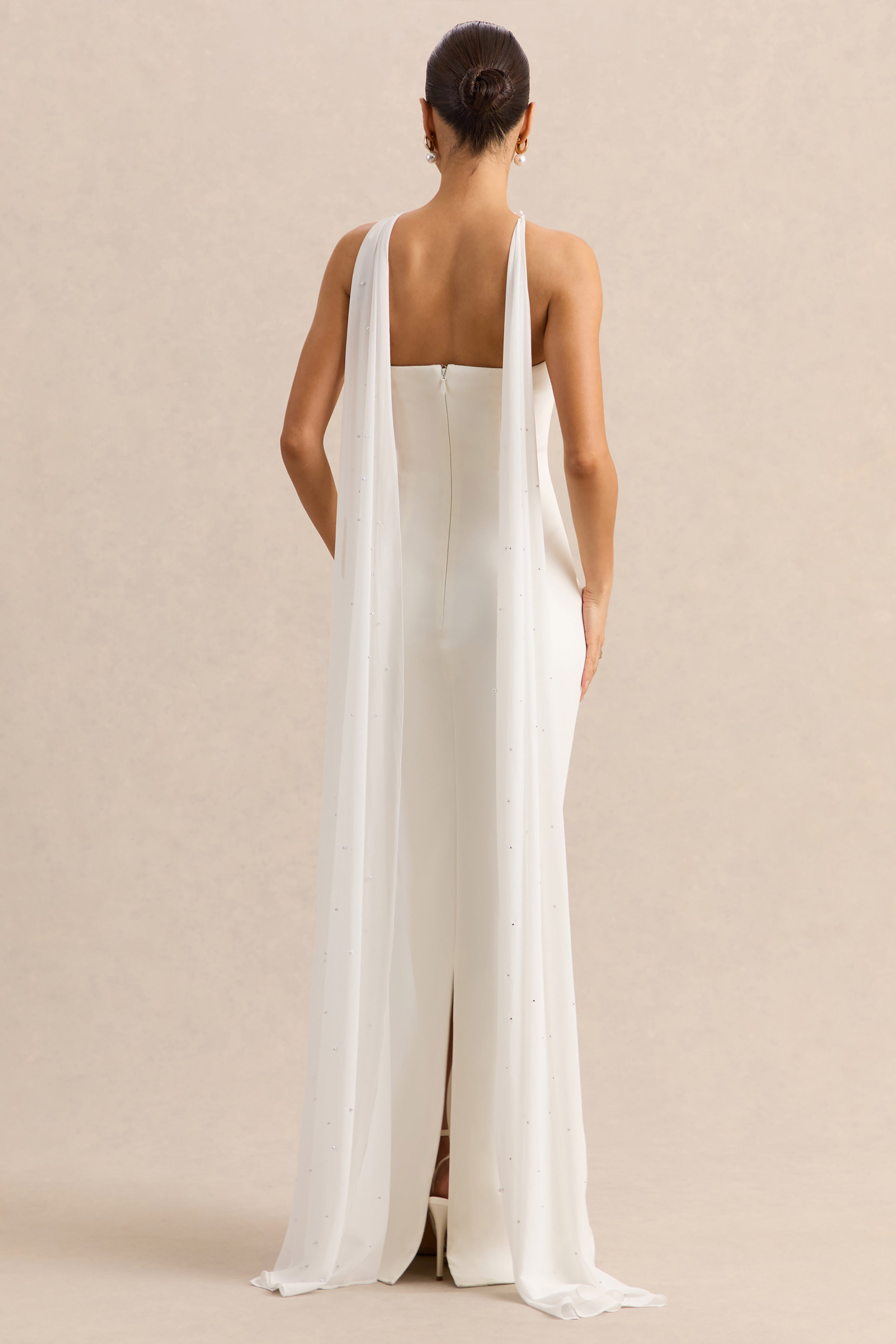Alina | White Bandeau Maxi-Dress With Cape