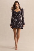Carmen | Black & White Polka Dot Sweetheart-Neck Tailored Mini Dress