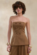 Mavi | Brown Pinstripe Bandeau Tailored-Top