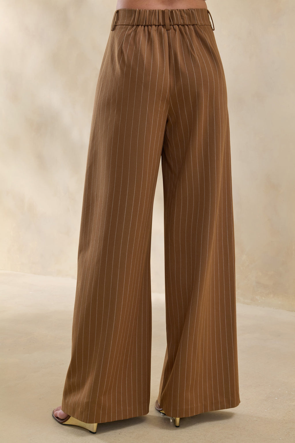 Meliva | Brown Pinstripe Wide-Leg Tailored Trouser