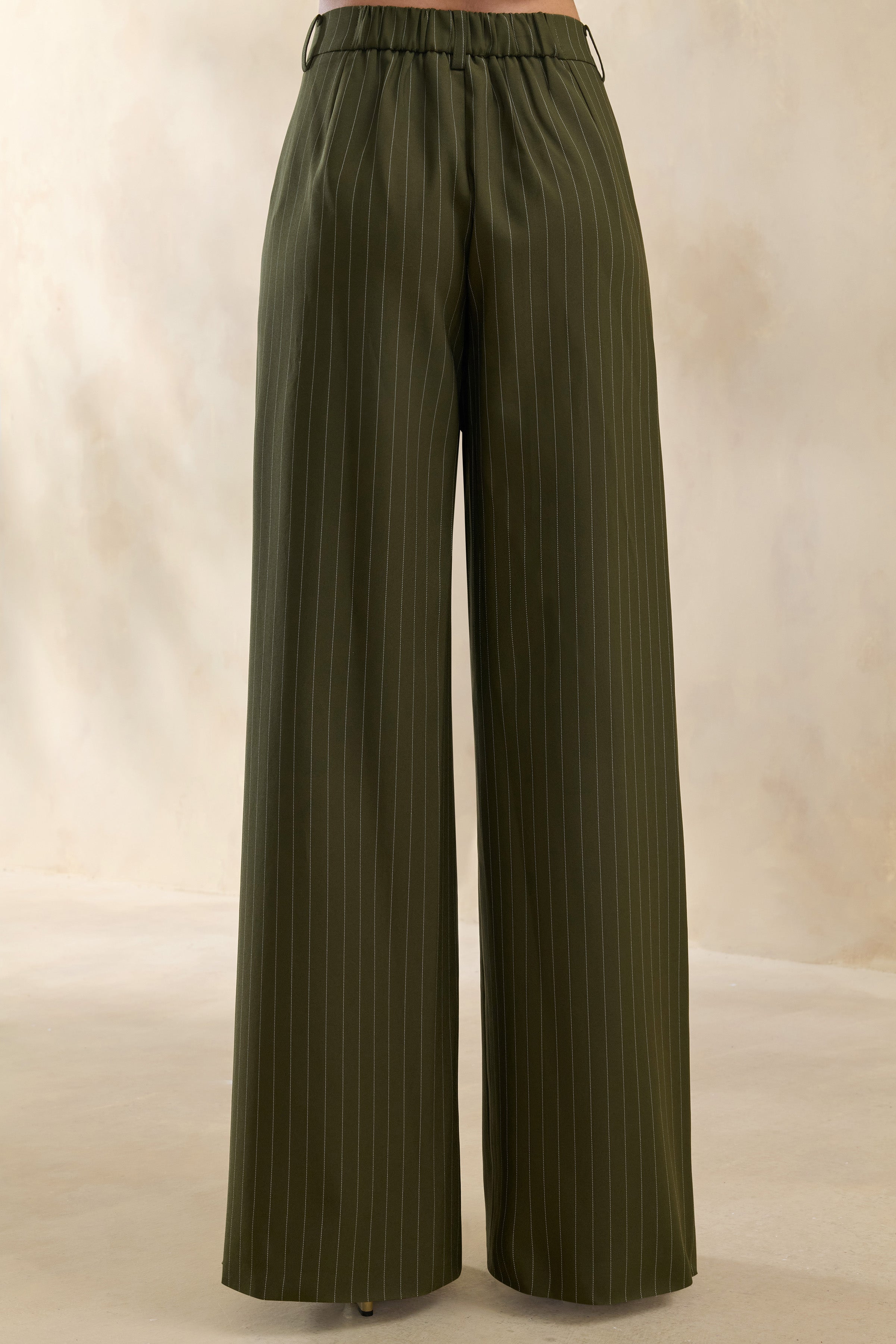 Hesper | Olive Pinstripe Wide-Leg Tailored Trouser