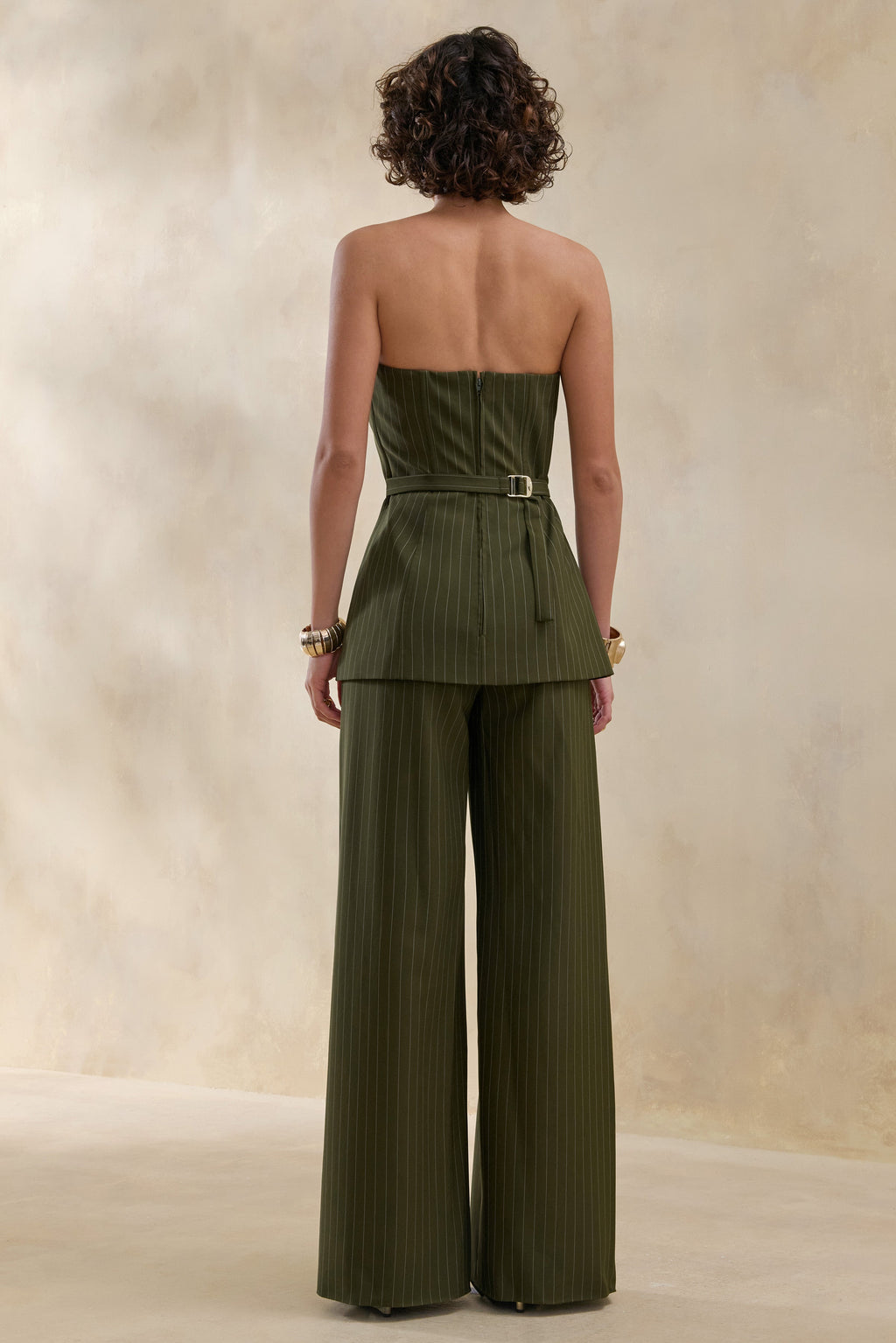 Hesper | Olive Pinstripe Wide-Leg Tailored Trouser