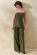 Hesper | Olive Pinstripe Wide-Leg Tailored Trouser