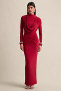 Karinthia | Red High-Neck Maxi Dress With Draped-Detailing