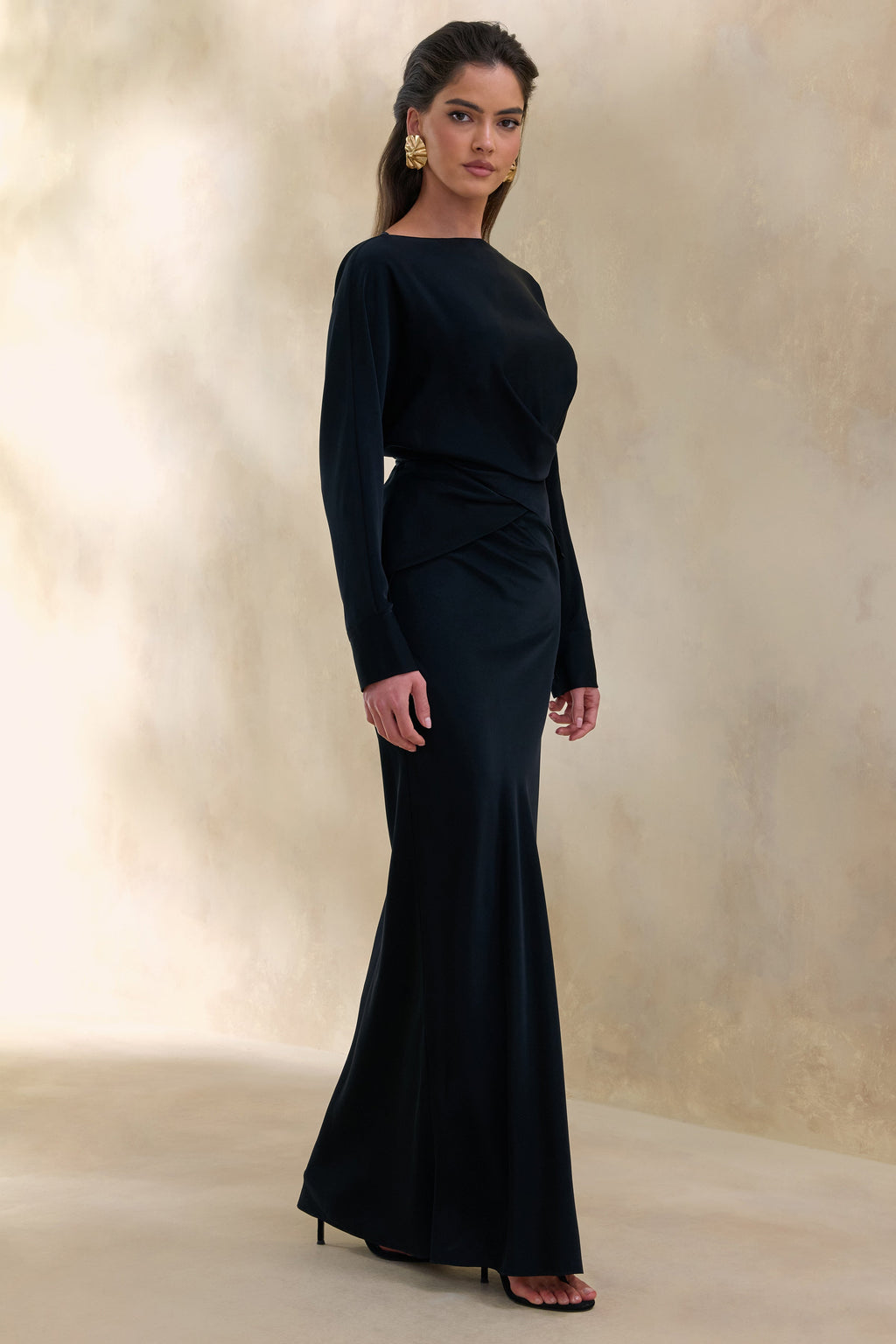 Elaria | Black Satin Maxi-Skirt