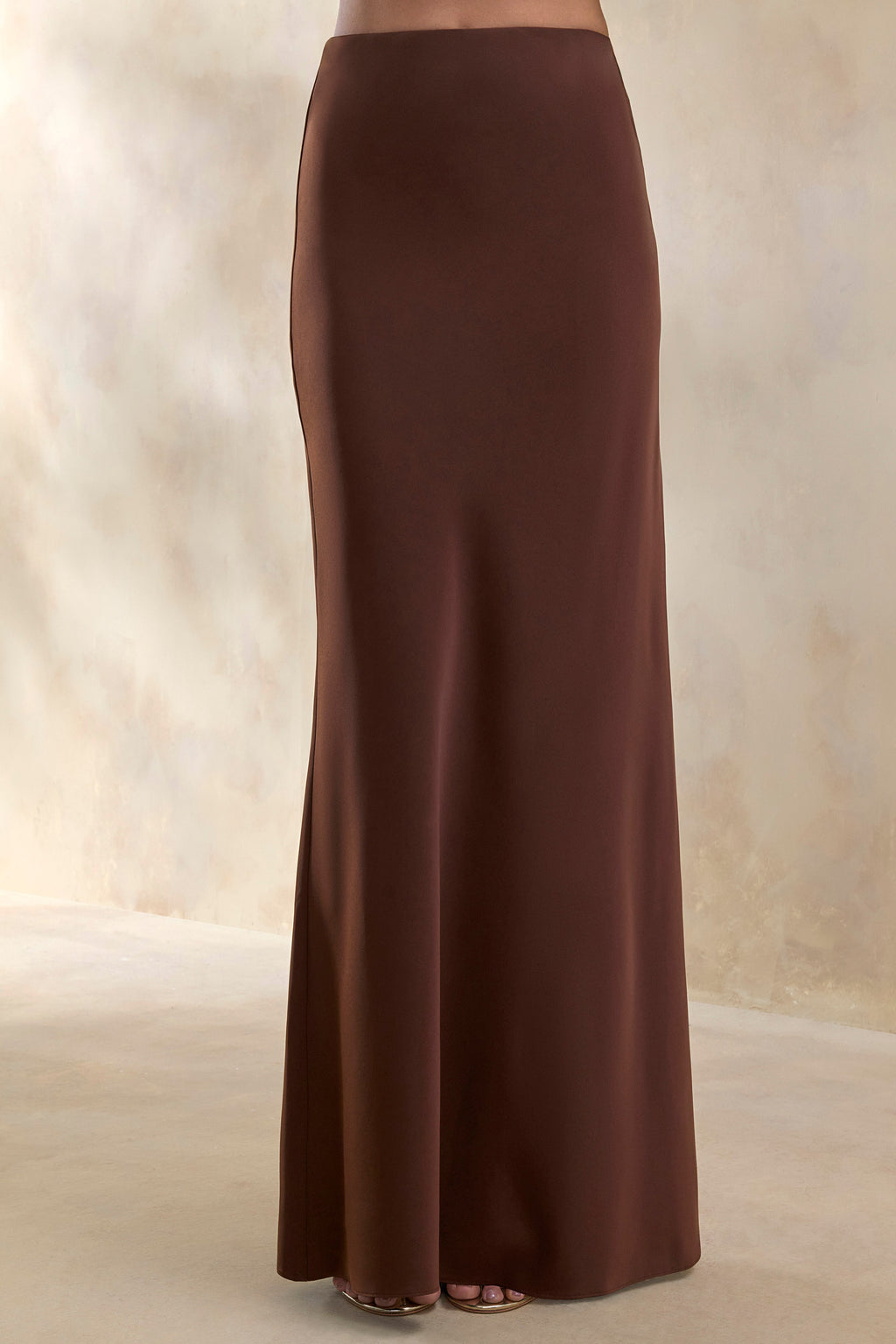 Elaria | Brown Satin Maxi-Skirt
