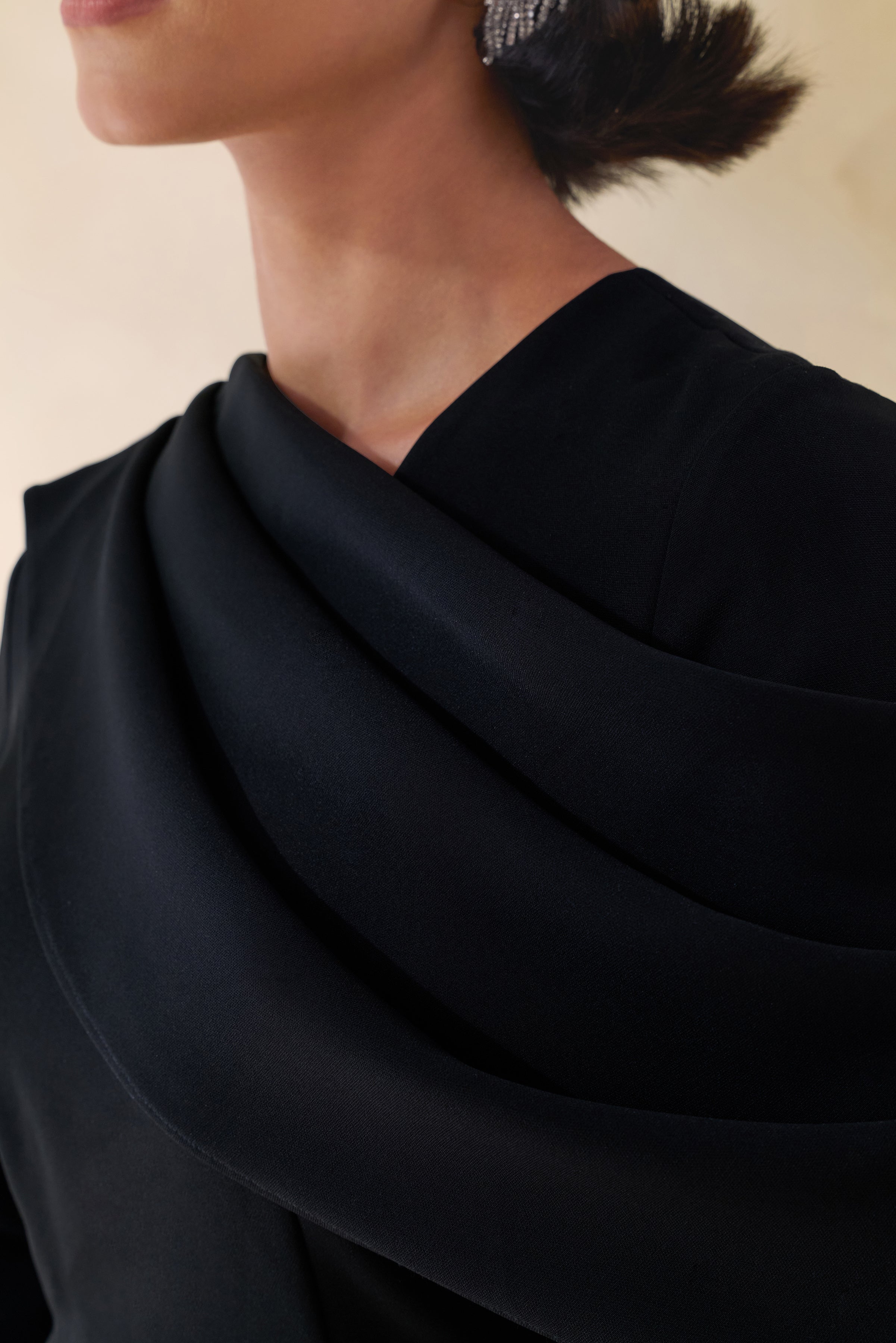 Heliora | Black V-Neck Maxi Dress With Sash And Draped-Detail