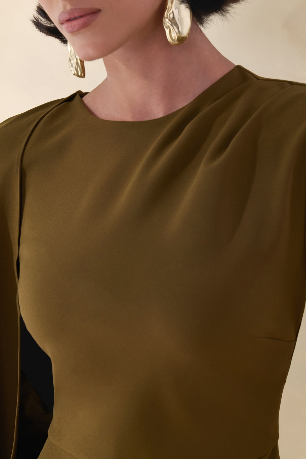 Jovea | Olive Round-Neck Maxi Dress With Cape-Sleeve