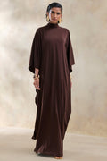 Lumisette | Brown Satin High-Neck Maxi Dress With Cape