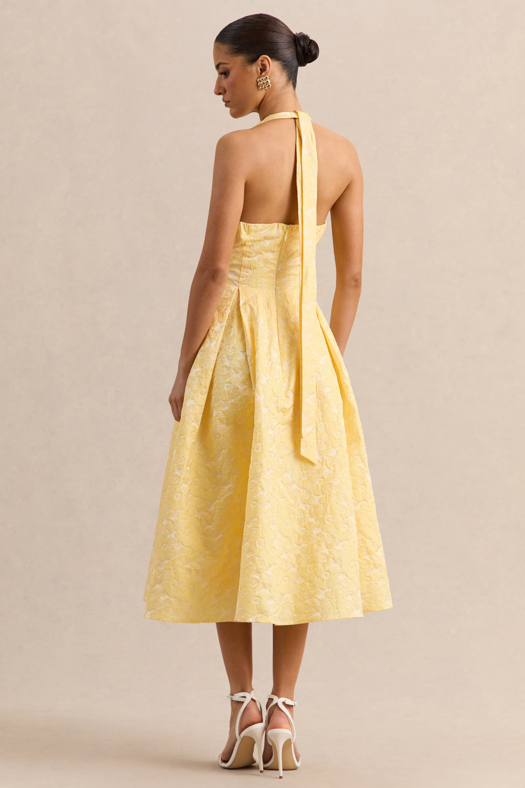 Nyomi | Lemon Satin Halter-Neck Midi-Dress