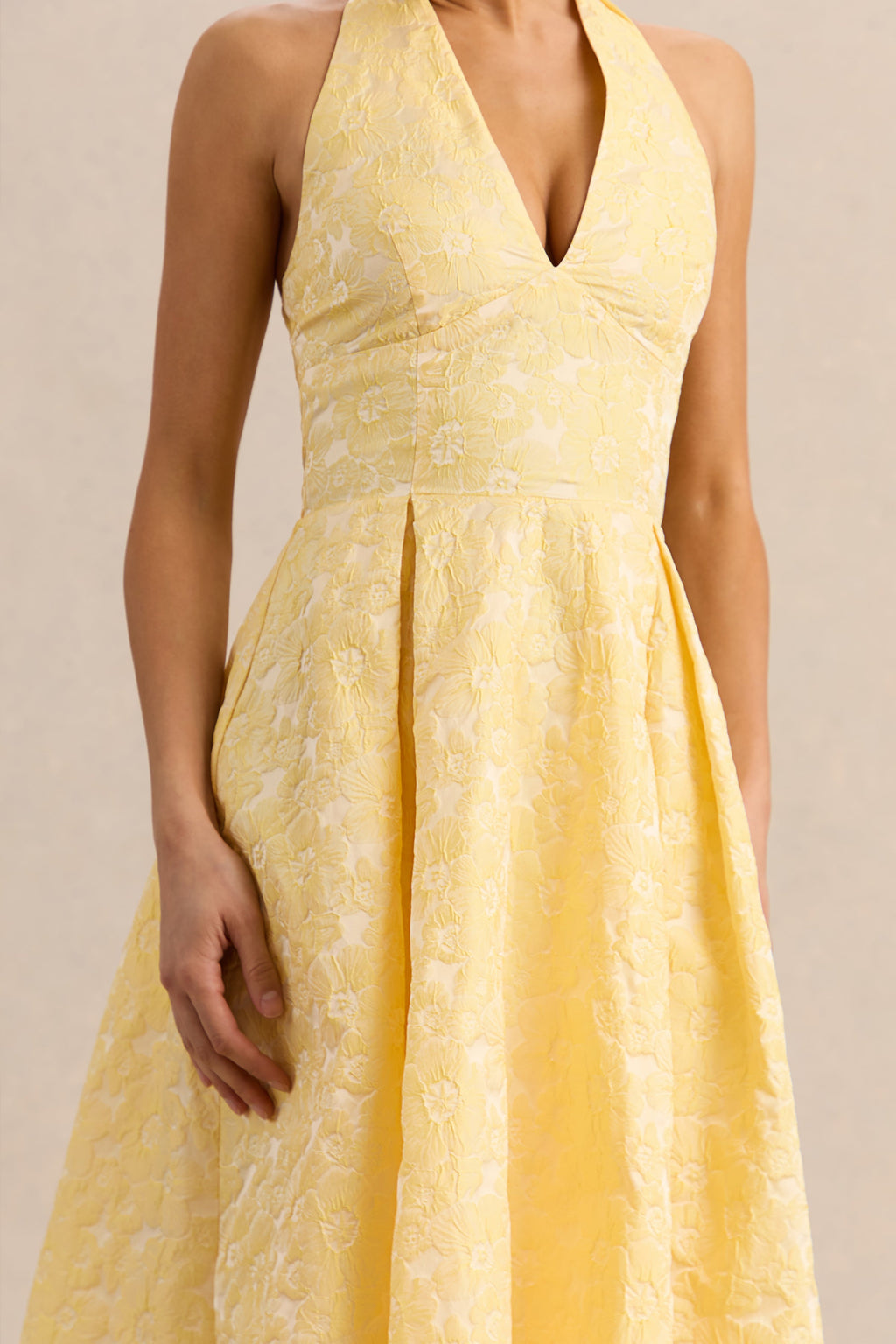 Nyomi | Lemon Satin Halter-Neck Midi-Dress