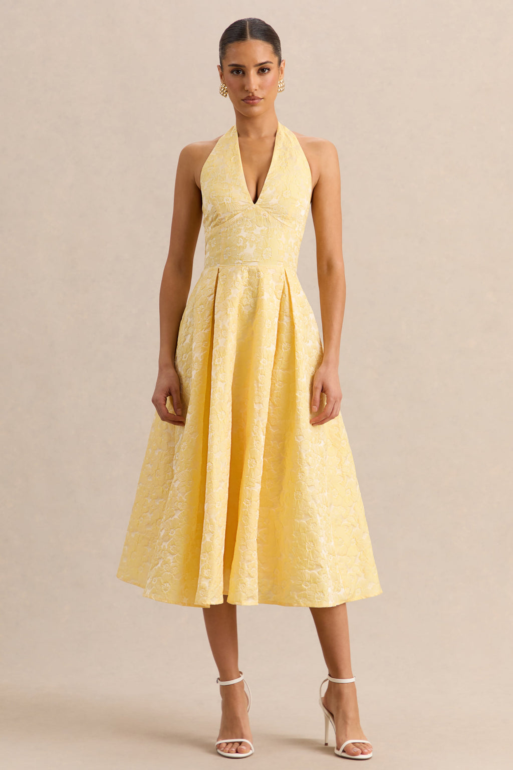 Nyomi | Lemon Satin Halter-Neck Midi-Dress