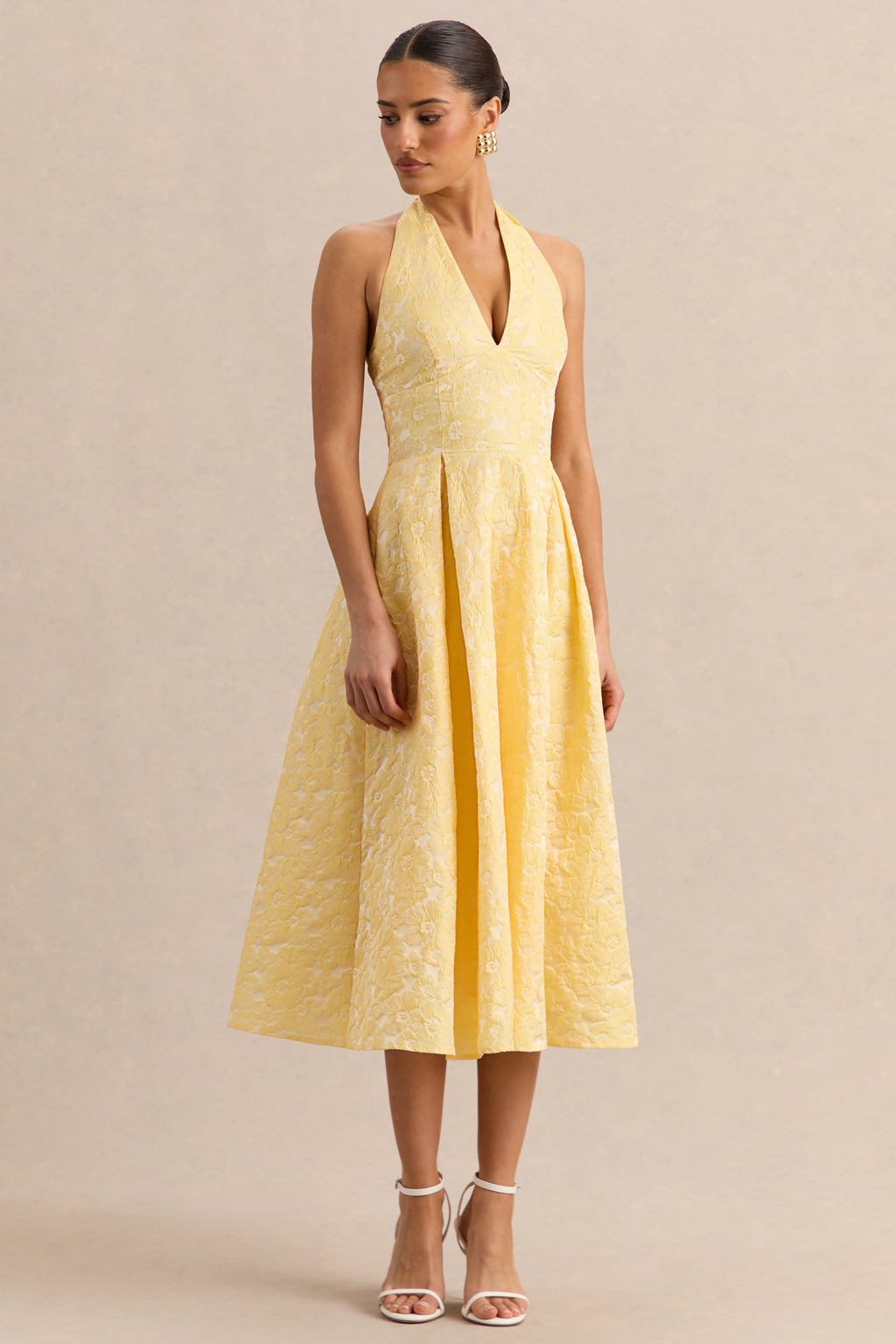 Nyomi | Lemon Satin Halter-Neck Midi-Dress