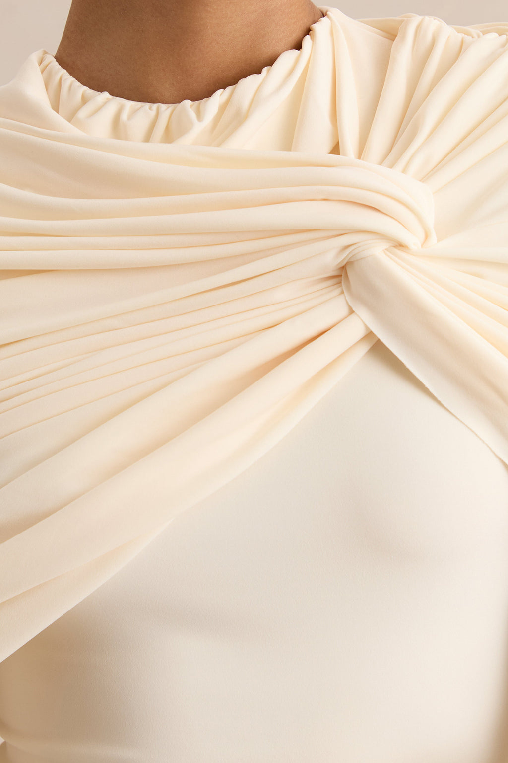 Evessa | Cream Crew-Neck Maxi Dress With Gathered-Detailing