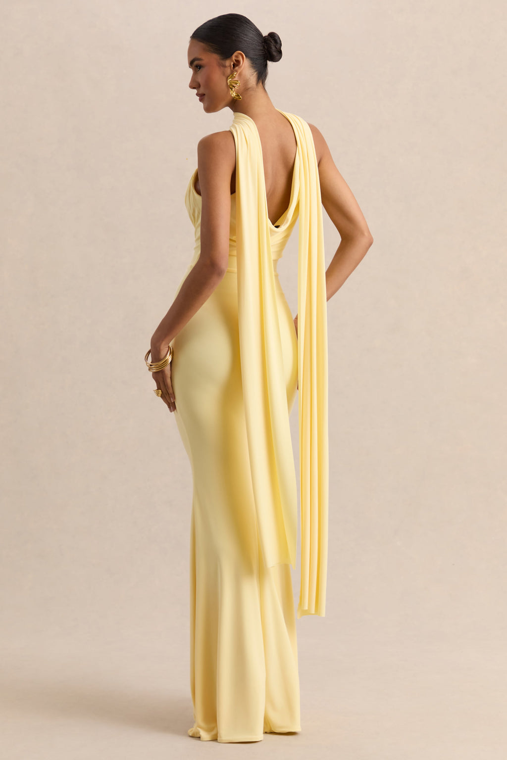 Armelia | Lemon Cowl-Neck Maxi Dress With Scarf-Detail
