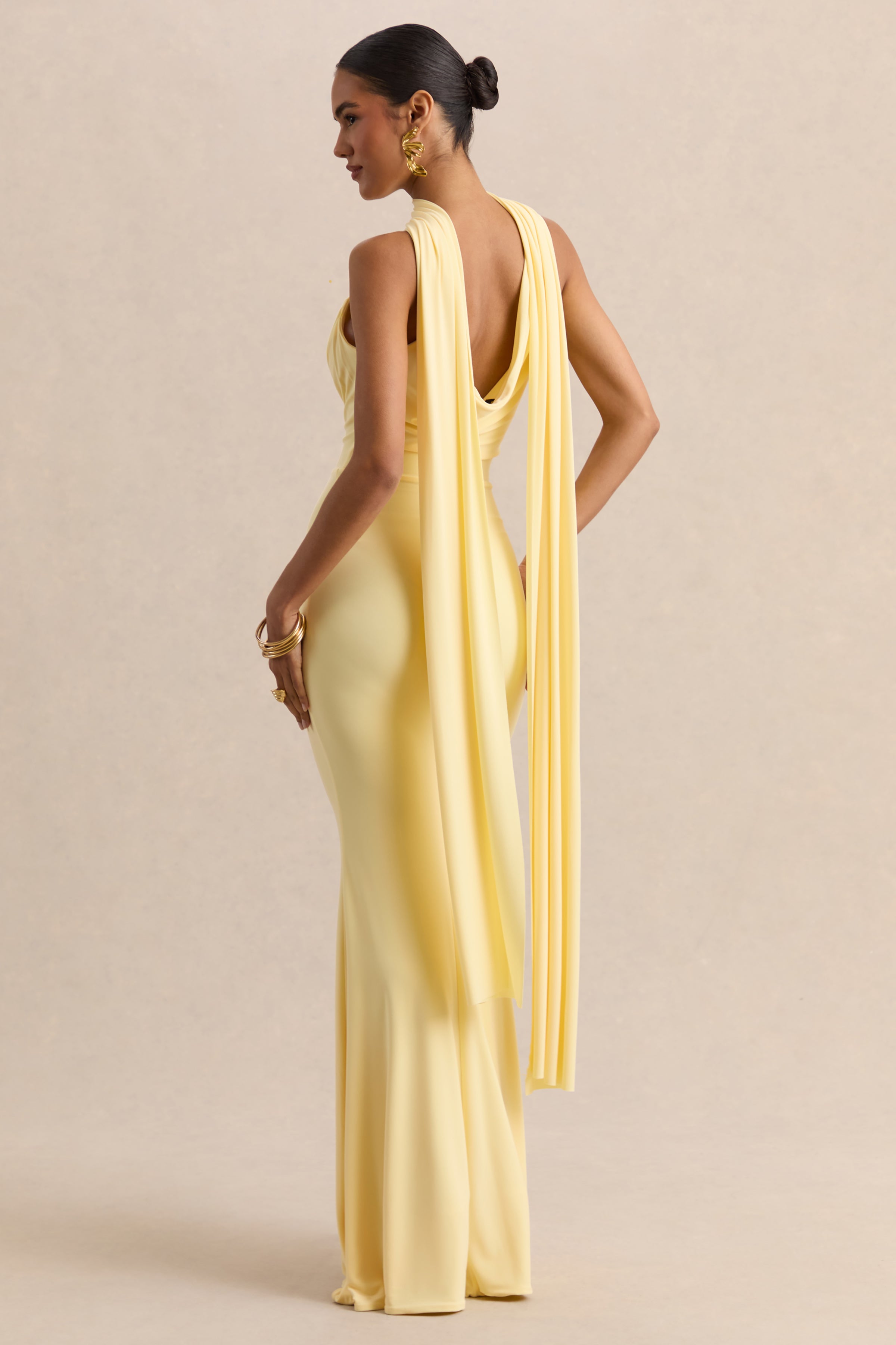 Armelia | Lemon Cowl-Neck Maxi Dress With Scarf-Detail