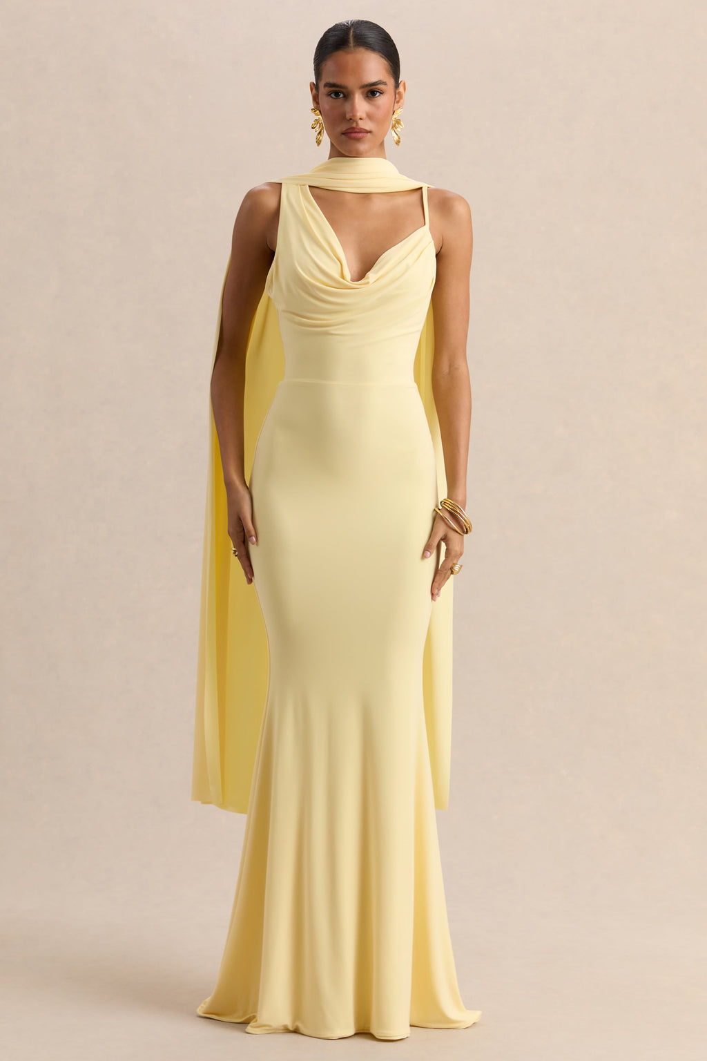 Armelia | Lemon Cowl-Neck Maxi Dress With Scarf-Detail