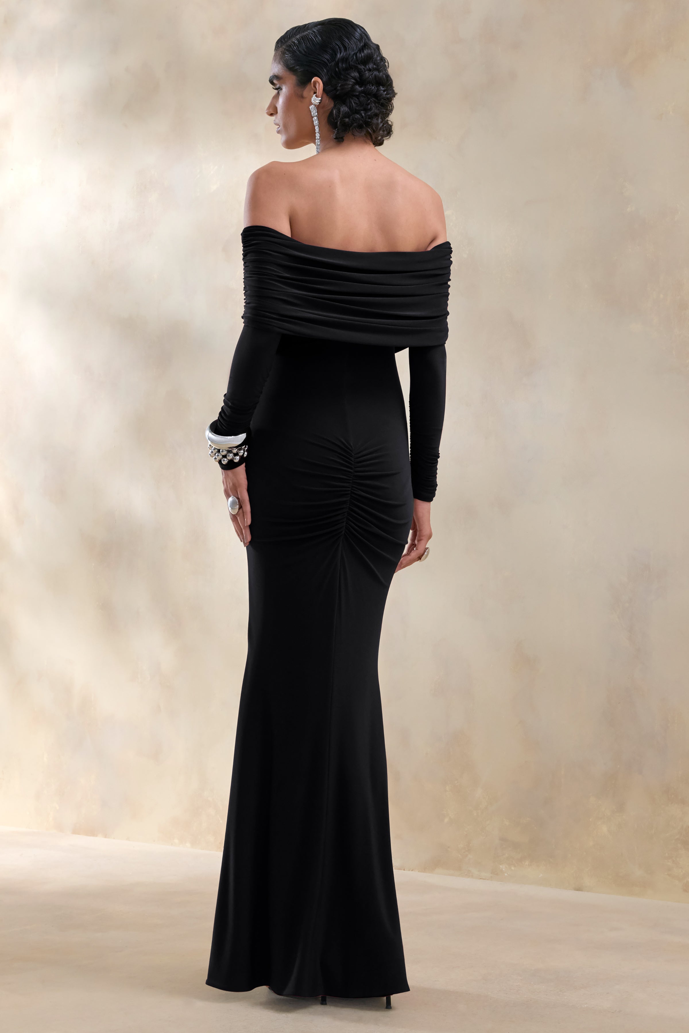 Brisea | Black Bardot-Neck Maxi Dress