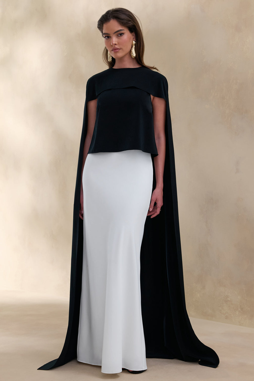 Aetheria | Black Satin High-Neck Top With Cape