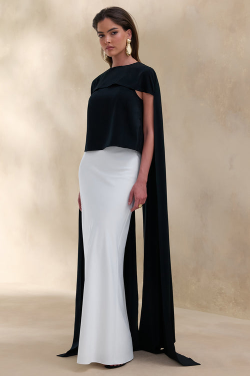 Aetheria | Black Satin High-Neck Top With Cape