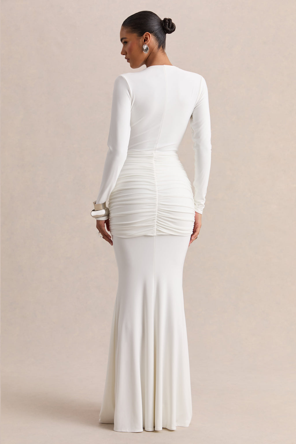 Palerma | White Draped Cowl-Neck Maxi-Dress With Gathered-Detailing