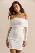 Incantelle | White Bardot-Neck Mini Dress