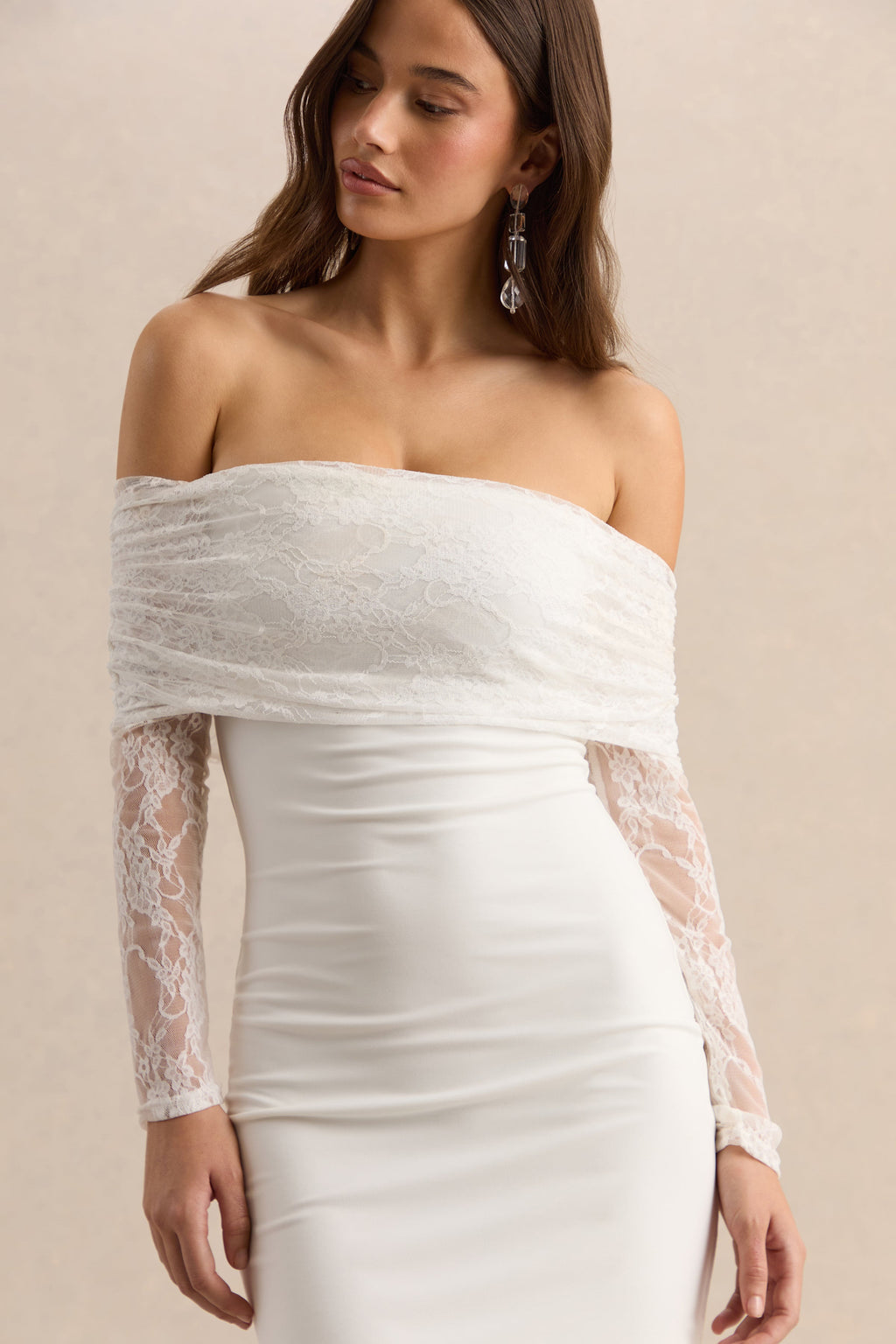 Incantelle | White Bardot-Neck Mini Dress
