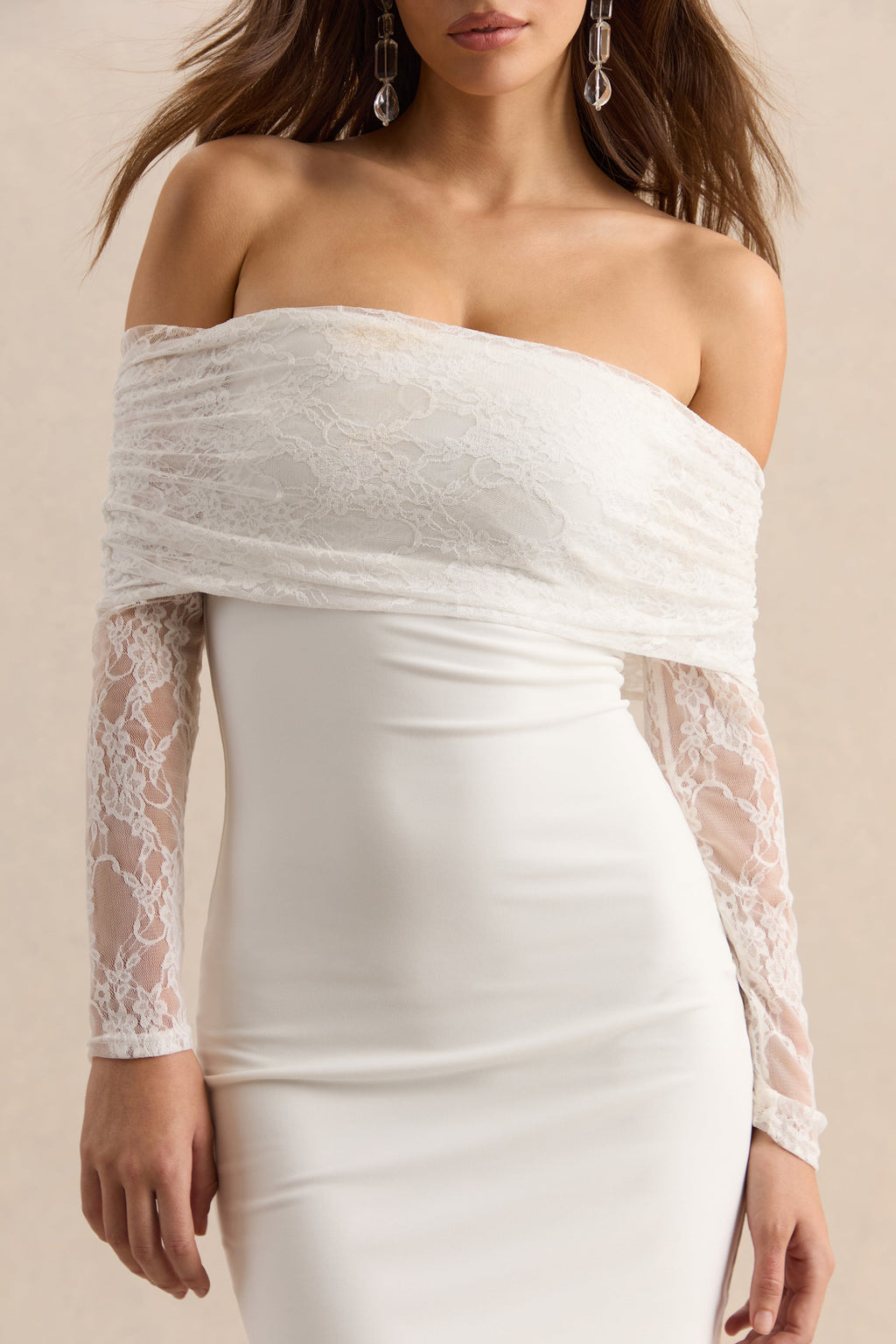 Incantelle | White Bardot-Neck Mini Dress
