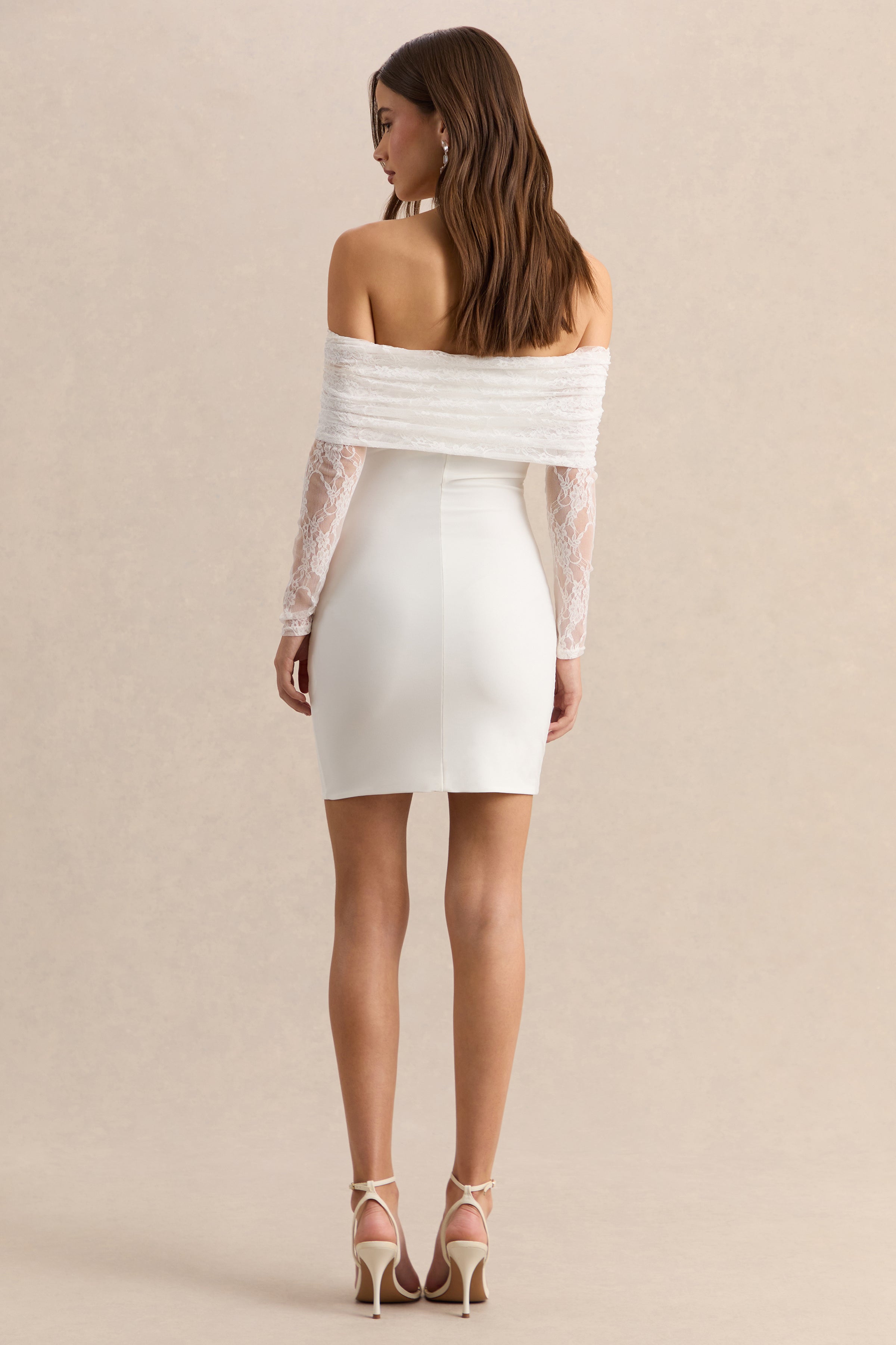 Incantelle | White Bardot-Neck Mini Dress