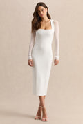 Kaelina | White Square-Neck Midi Dress