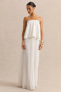 Saralyn | White Bandeau Maxi Dress With Pleated-Skirt