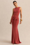 Cherine | Rust Round-Neck Maxi Dress With Gathered-Detailing And Sash