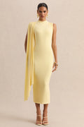 Oleandra | Lemon High-Neck Midi-Dress With Draped-Detail