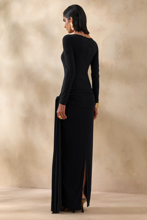 Astrielle | Black Wide-Neck With Gold-Detail And Sash