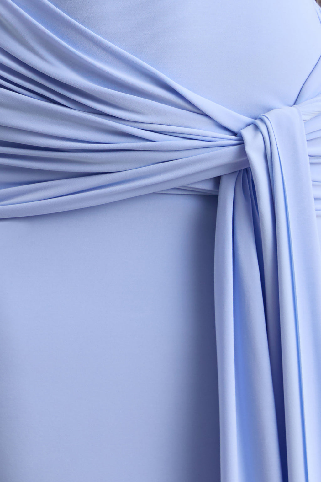 Lienna | Powder Blue Scoop-Neck Maxi Dress With Gathered-Detail And Sash