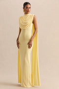 Patrina | Lemon High-Neck Maxi Dress With Draped-Detailing And Cape-Sleeves